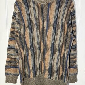 Oscar de la Renta Men's Geometric Pattern Sweater - Blue, Brown, Gray